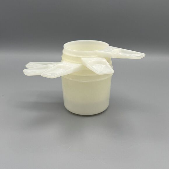 Vtg 5 Piece Tupperware Measuring Cups White Clear Nesting Missing 1/4 cup READ - Picture 2 of 6